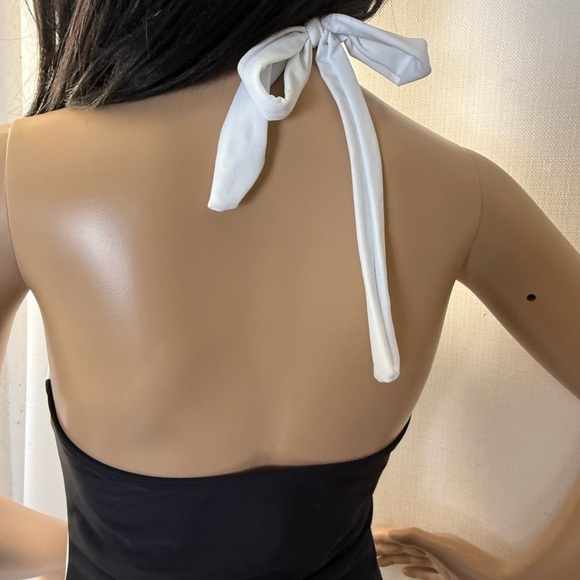 Musemaker Halter Swimsuit Black White Ruched One Piece Size M NWT-Free Look - Picture 2 of 5